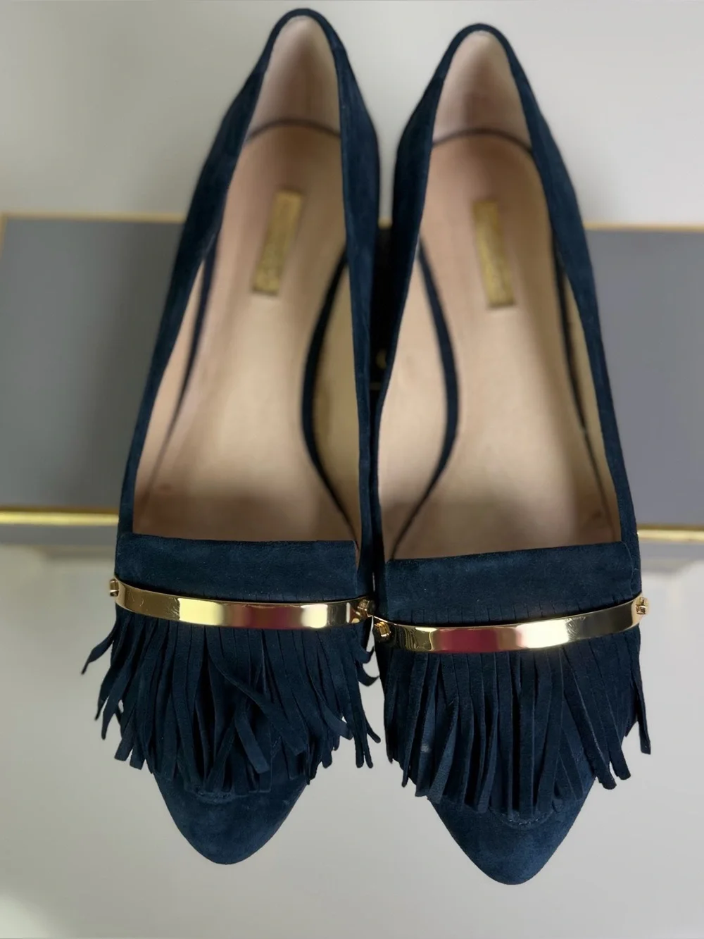 Louise et Cie Lo-Frieda Navy Blue Kidsuede Fringe Flats Loafers Women’s 10M